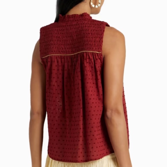 NWT Joie Josea Striped Fil Coupe Cotton Jacquard Top in Russet Brown, Size L - Picture 2 of 11